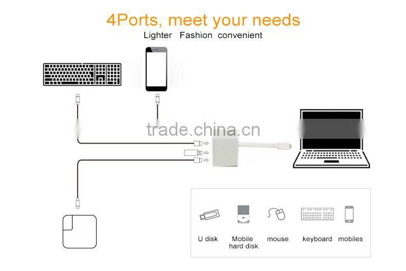 type c to usb hub adapter charging port USB 3.1 Type C HUB Male to Multiple 4 Type-A 3.0 Hub Adapter