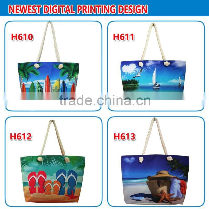 Newest collection 2016 fashion lady bag custom digital printing women's summer beach bag handbag tote bag