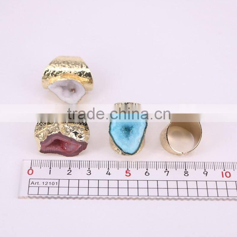 Mixed Colors Agate Geode Ring Golden Electroformed Freeform Drusy Druzy Gem stone Jewelry Rings