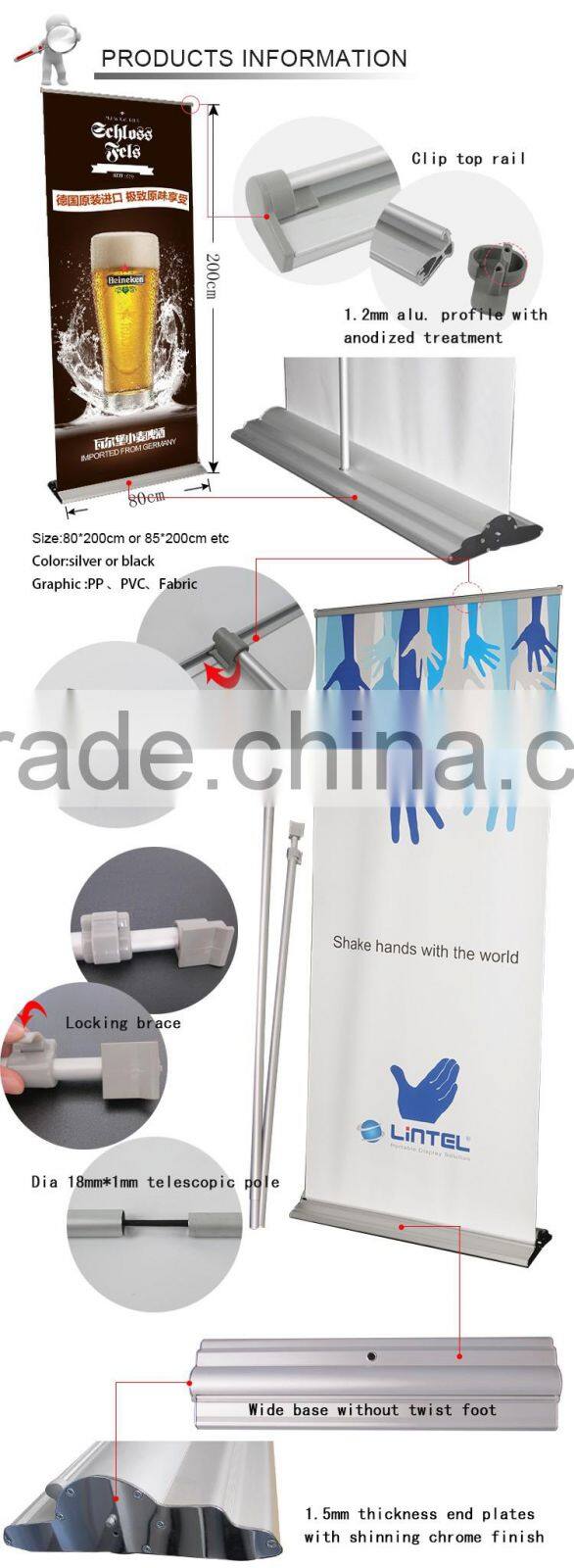 Deluxe aluminium display portable roll screen display stand