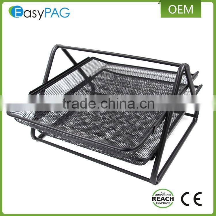 Triangle support 2 tier black metal mesh desk office file magazine rack