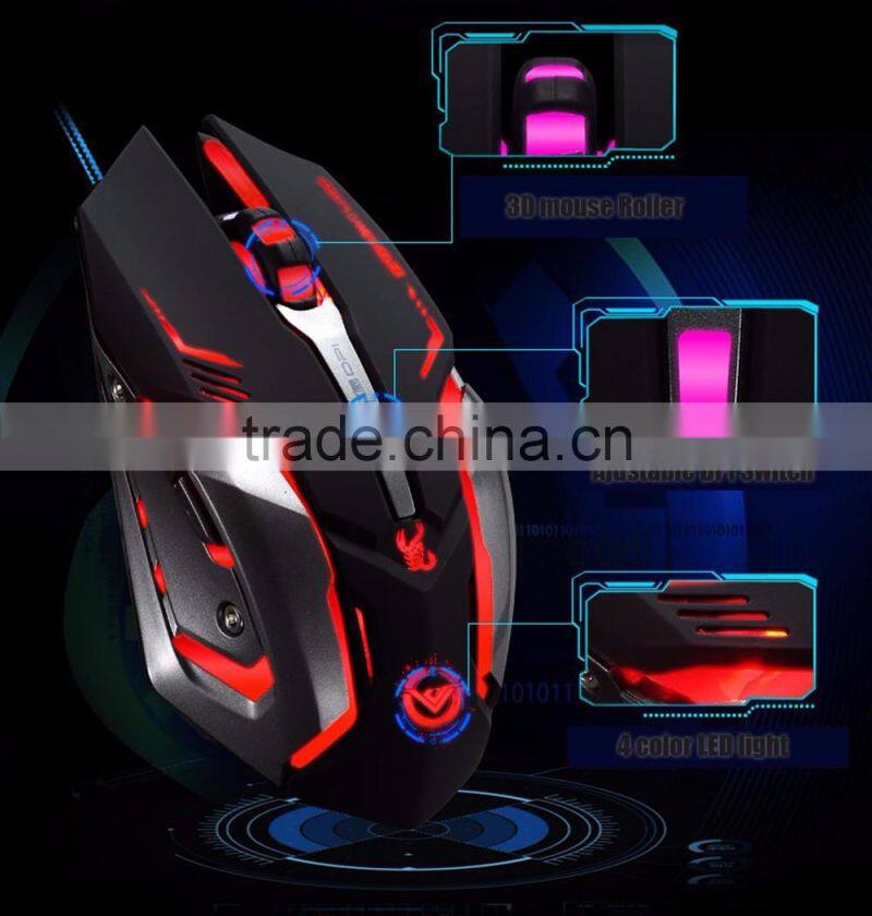 USB Wired Gaming Mouse with Macro Definition Function 4 Colors Breathing Variable Lighting
