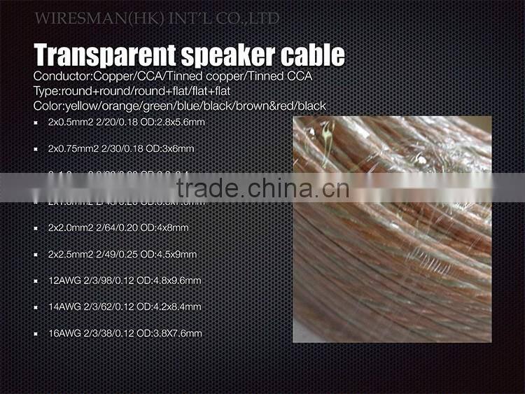 Hot selling Frosted speaker cable Tinned CCA round+flat White Speaker Cable with great price