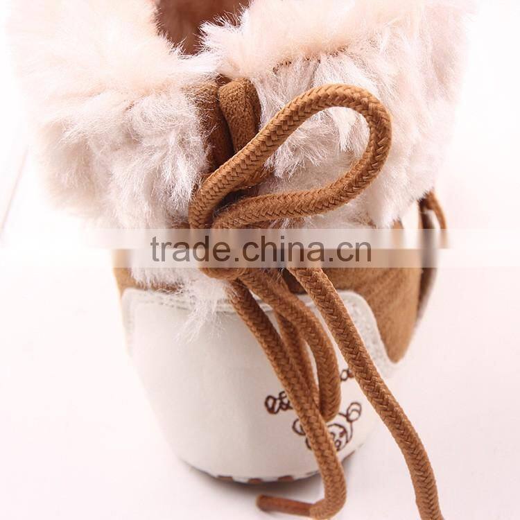 Coralon leather toddler shoe baby shoe prewalker with fuzzy ball baby shoes boots