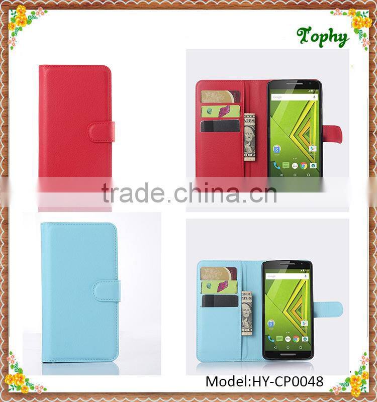 Black PU Leather + PC Litchi Pattern Wallet Card Stand Cover Holster Phone Sets Magnetic Flip Case For Motorola X Play