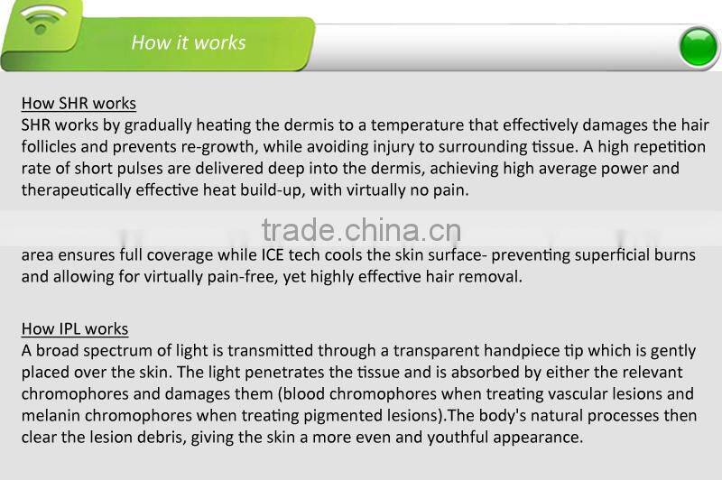 SHR,Portable SHR + E - light + IPL + RF hair removal Machine with Medical CE