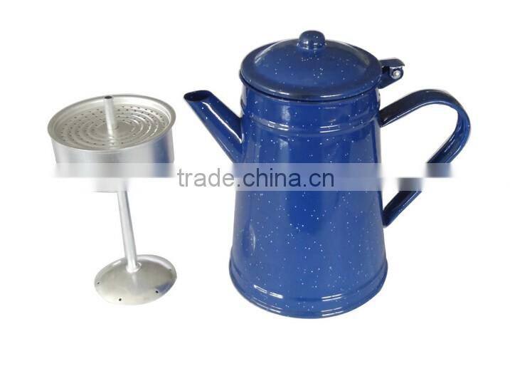 GRS Camping Blue Enamel Coffee Pot with Perculation
