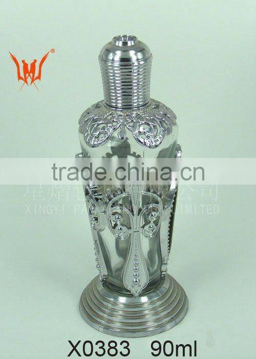 sillver flat oval plastic glass perfume bottle