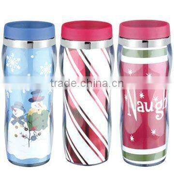 Colorful comfortable striped Auto mug plastic Eco-friendly auto travel cup mug with good friction