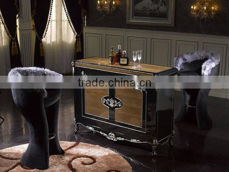 Comfortable French Louis XV Style Bar Chair, Silver Foil Leather Seat Bar Chair