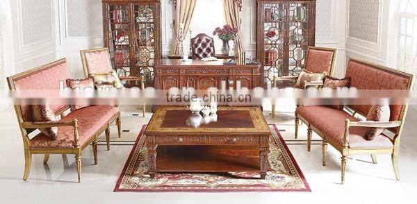 Golden Furniture Living Room Sofa Set, Luxury Classic Solid Wood Carved Sofa Chair