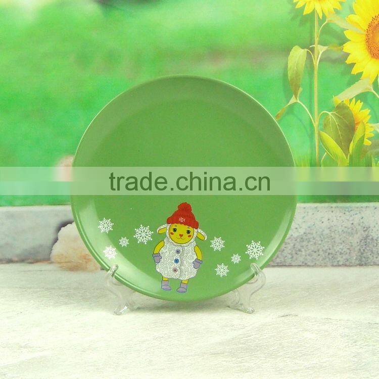ceramic type children plate with cartoon decal and soild color
