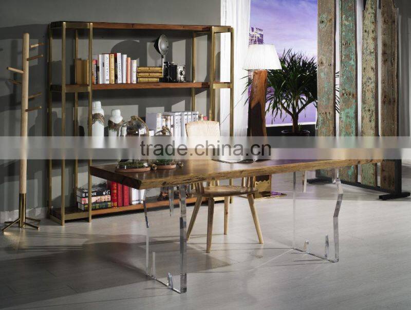 Modern style Simple designs Acrylic color Wenge wood Office desk glass legs For Office