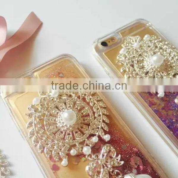 Bling bling glitter floating star quicksand brooch clear tpu phone case for iphone 6