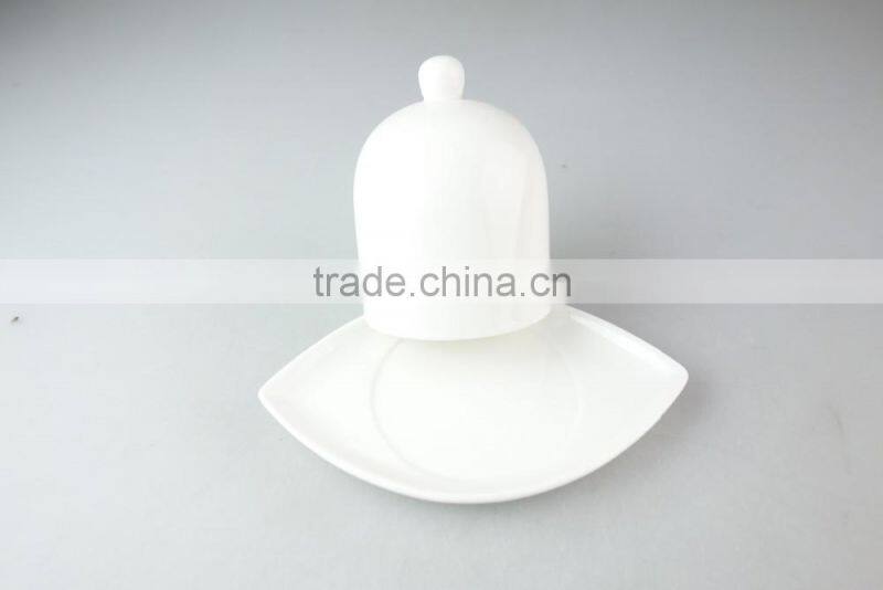 pure white ceramic porcelain dinnerware type butter dish with lid for hotel used