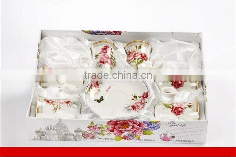 Porcelain coffee cup set gourd shape hot sell tea cup set to turkey market with flower decal