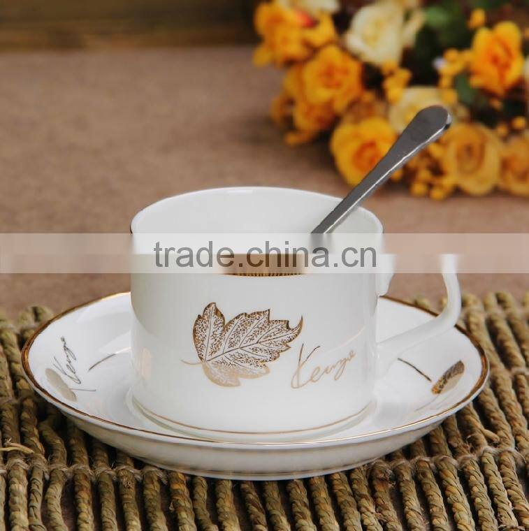 leaf design coffee tea porcelain ceramic cups saucers set