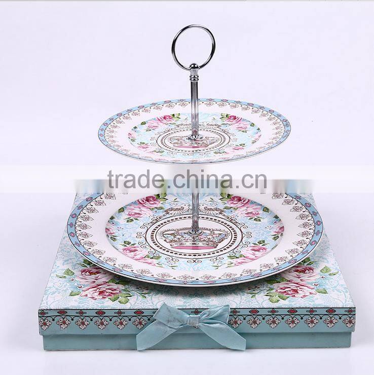 Luxury yiwu double layer plate fine porcelain dinner plate set with gift box plate for weeding