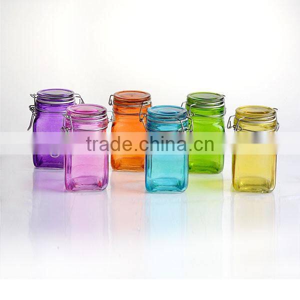 colorful glass storage jar with clip lid