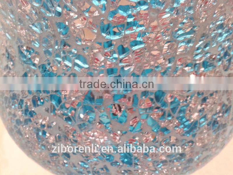 Elegant Style Crackle Mosaic Cheap Goblet Silver Blue Stained Glass Candle Holder