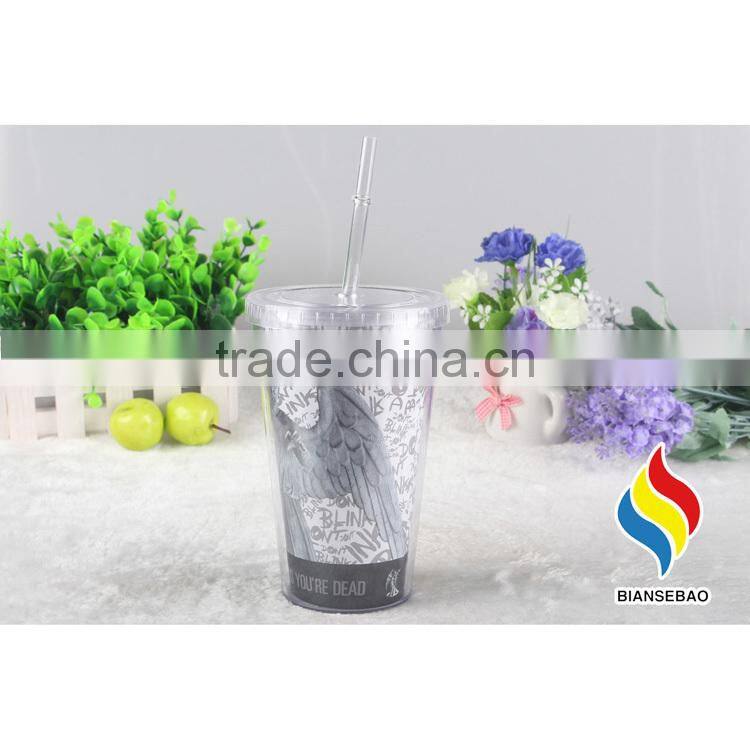 FDA approval Insert Paper Plastic Double Wall Tumbler