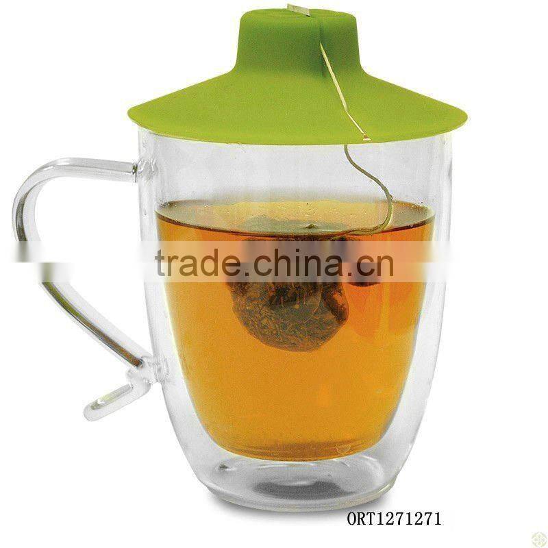 High quality clear borosilicate double wall glass cup with lid for coffee and tea