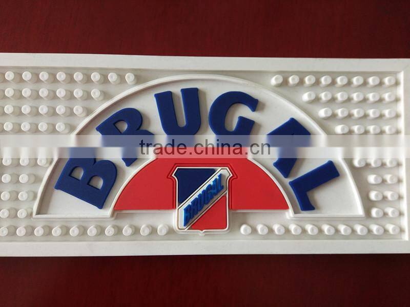 Top quality simple logo design waterproof white spill bar mat beer