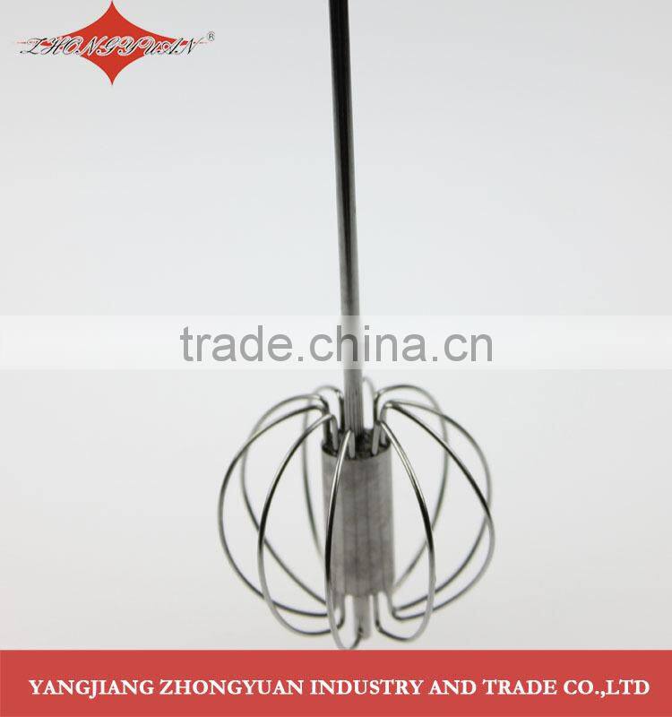 Durable Kitchen Utensil Cooking Egg Tools Stainless Steel Hand Push Egg Beater Whisk Blender 10-inch