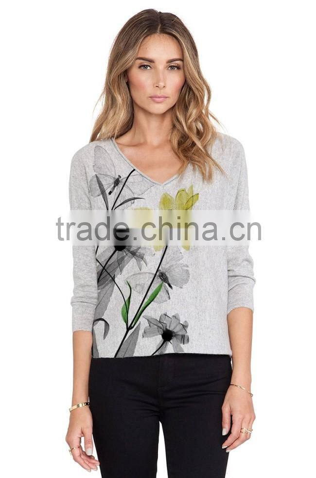 Digital printing knitted pullovers womens cardigan sweater