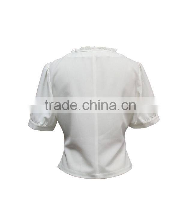 V-neck Short Sleeve Plain white choli blouse designs with frilled collar