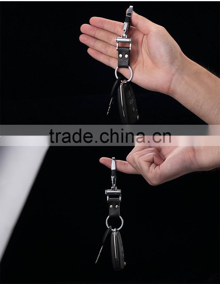 Top Selling Fashion Luxury Alloy Car Black Genuine Top Cow Leather Keychains High Quality Popular Silver Ring Gift Key Chain