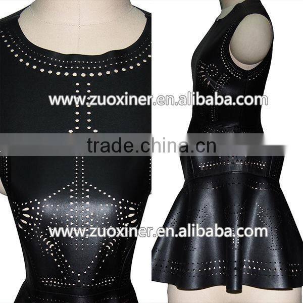 2014 fishion ladies wearing pu leather vest skirts