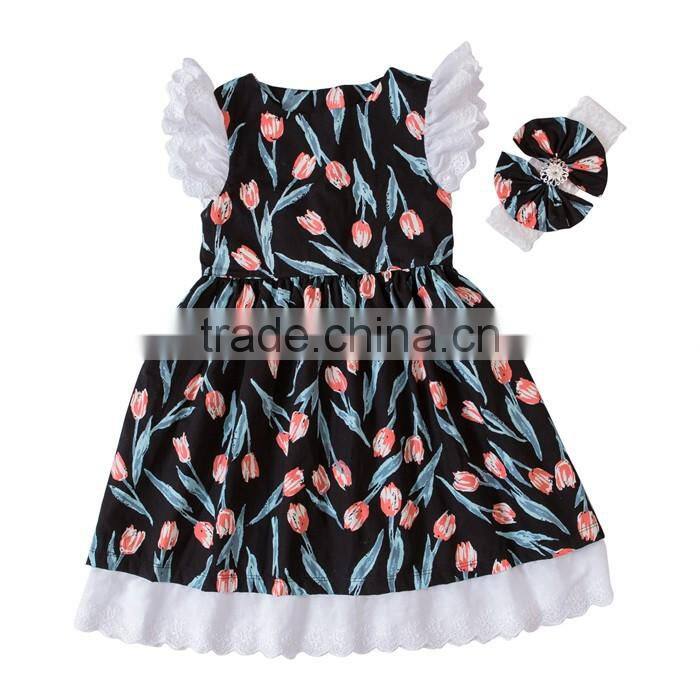 wholesale fashion baby girls vintage floral dress boutique kids flower cotton ruffle summer dresses frocks designs