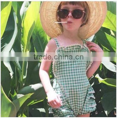 High quality 100%cooton kids clothes green gingham bubble wholesale newborn baby clothes romper