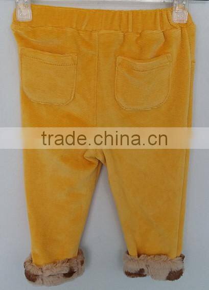 cool babies yellow corduroy with faux fur leg hole pants for Autumn