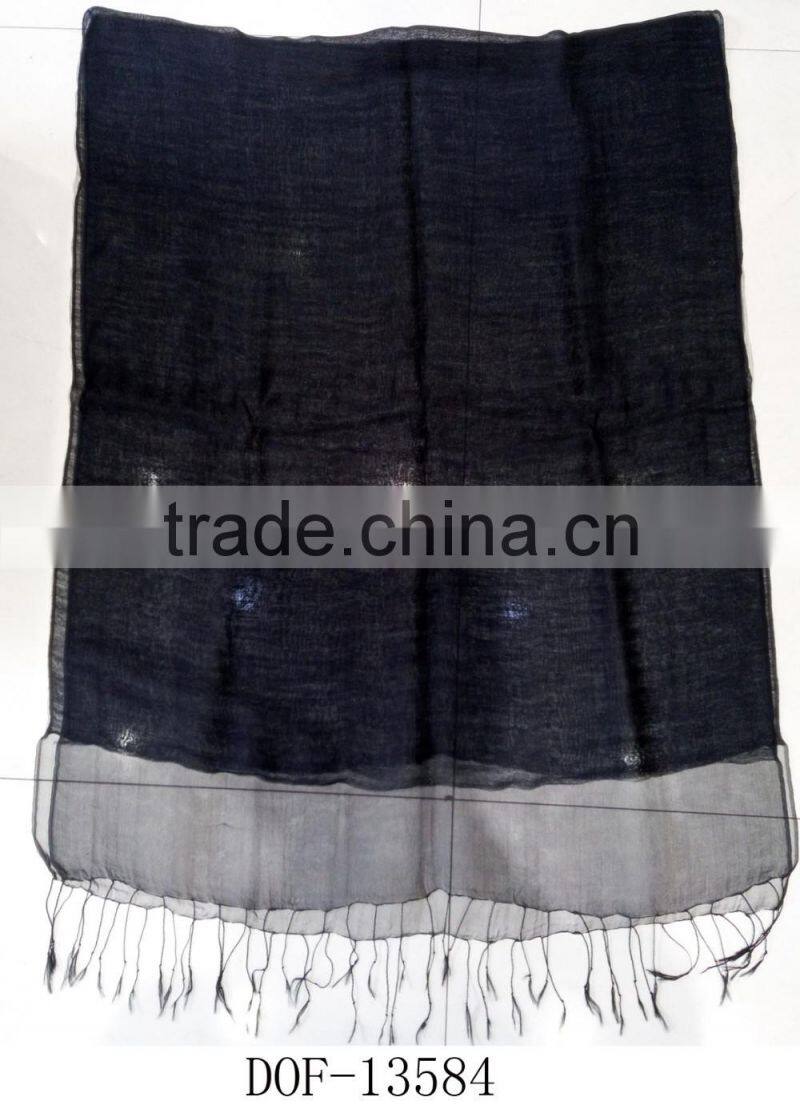 2017 Fashion new arrival lady jacquard plain solid color 2layers silk mixed viscose scarf shawl