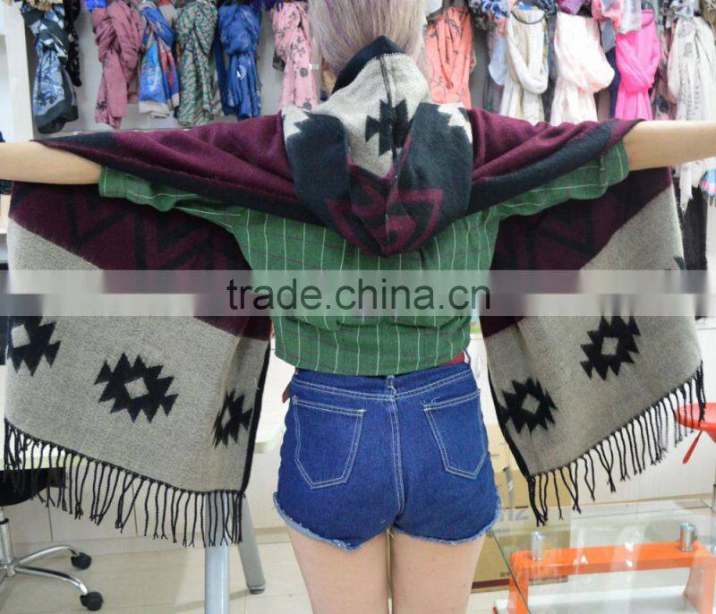 2017 winter the latest knitted acrylic lady new stole with cap