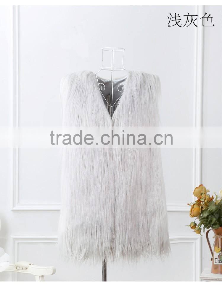 Pure colour long hair woman sheep fur faux fur sleeveless waistcoats