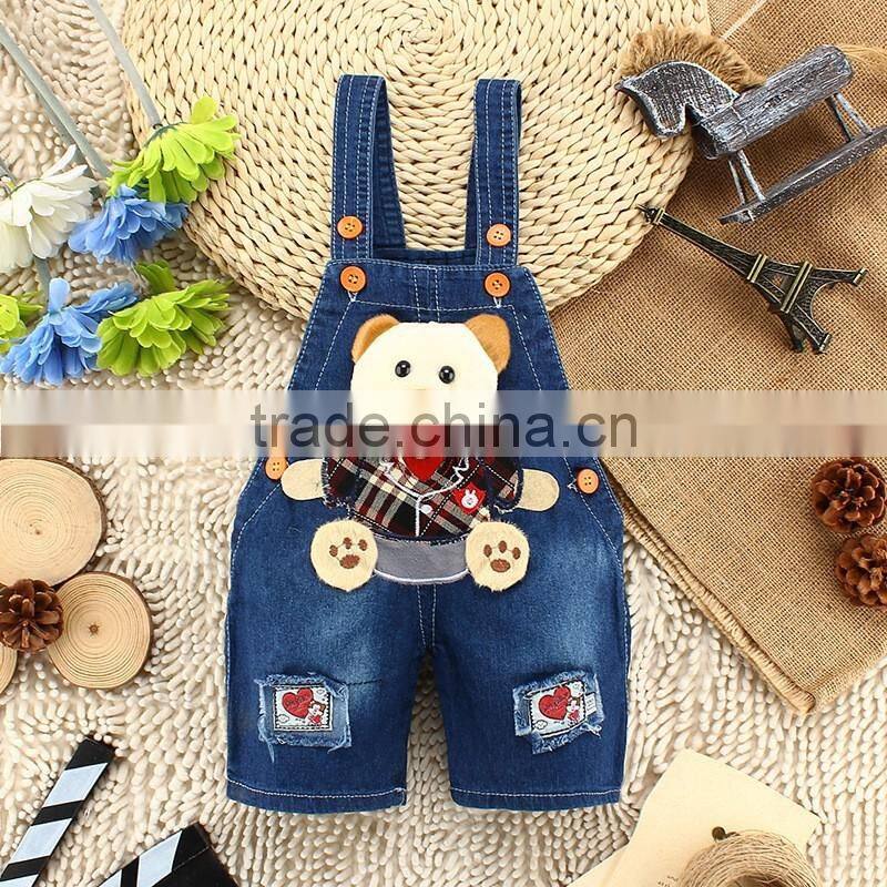 Lovely Carton Bear Kids Fashion Baby Pants Children Denim Short Overalls Kids Strap Jeans Pants