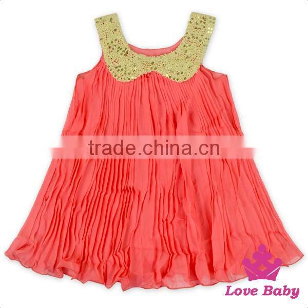 48BQA131 Lovebaby Yiwu Wholesale Baby Clothes Sequin Collar With Red Ruffle Chiffon Girls Frock Designs