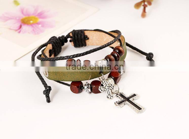 Factory price retro handmade alibaba leather mens bracelets