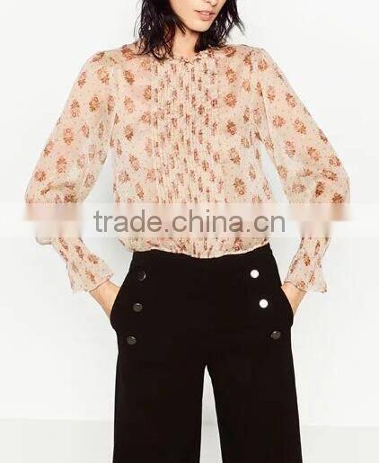 Runwaylover EY2344B Hot Sale 2017 Women Fashion Sleeve Fold Printed Chiffon Blouse