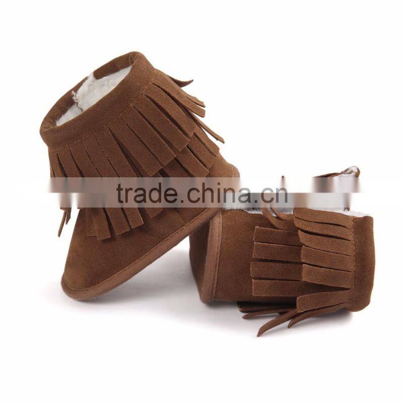 fringed suede fabric baby warm boots