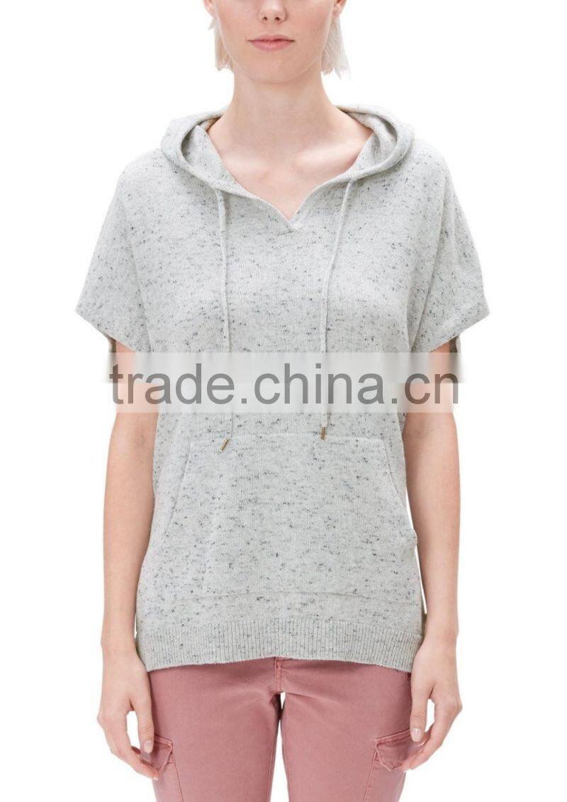 Women's short sleeve speckled cotton/spandex pullover hoodies