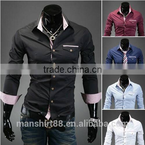 stylish contrast color slim fit dress shirt