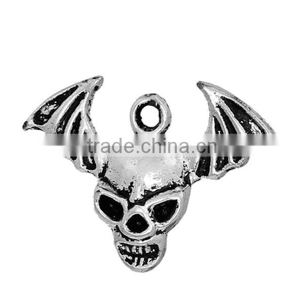 Zinc Based Alloy Halloween Charms Skeleton Skull Antique Silver Halloween Bat 22mm x 16mm
