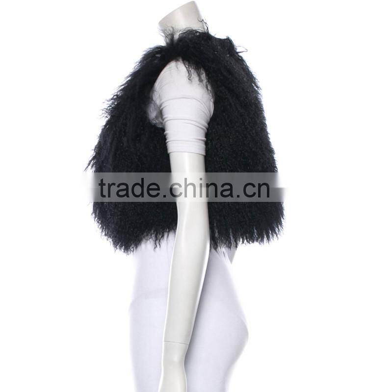 SJ209-01 SANDRAFUR High Quality Whole Skin Mongolian Tan Sheep Fur Vest Short Length Vest Long Fur