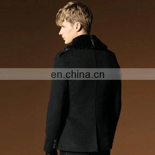 European Fashion Men's Outwear Soft Shell Woolen Jackets Slim Fit Winter Wool Coats with Big Fur Collar