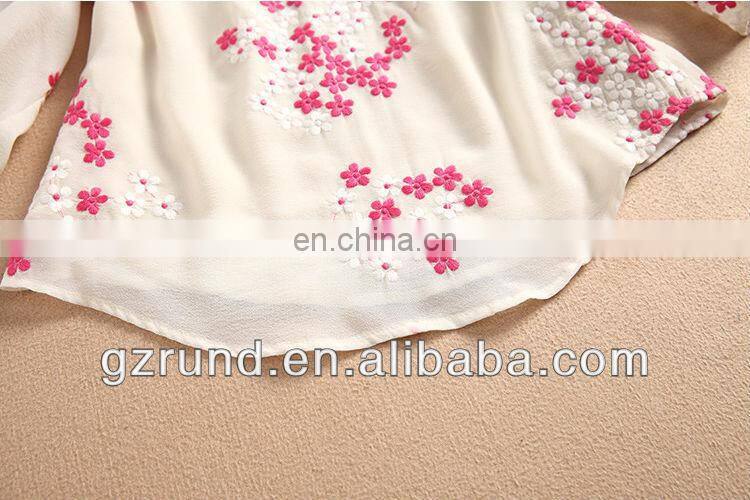 Summer new women's high-end European and American Slim embroidered flowers peach shirt sleeve T-shirt