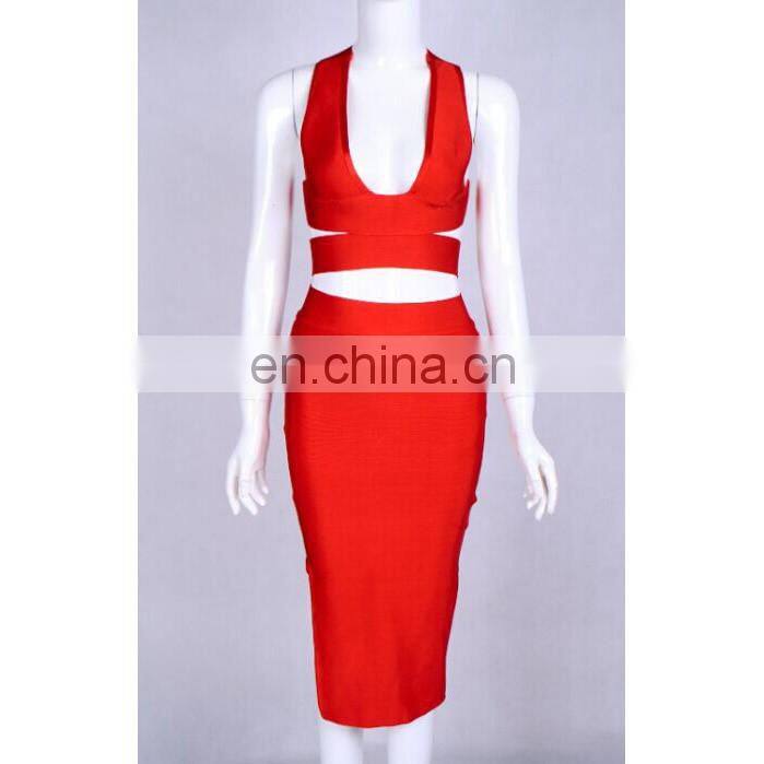 AMIGO 2017 new design red midi slit bodycon bandage dress tight pencil skirt for working women wholesale
